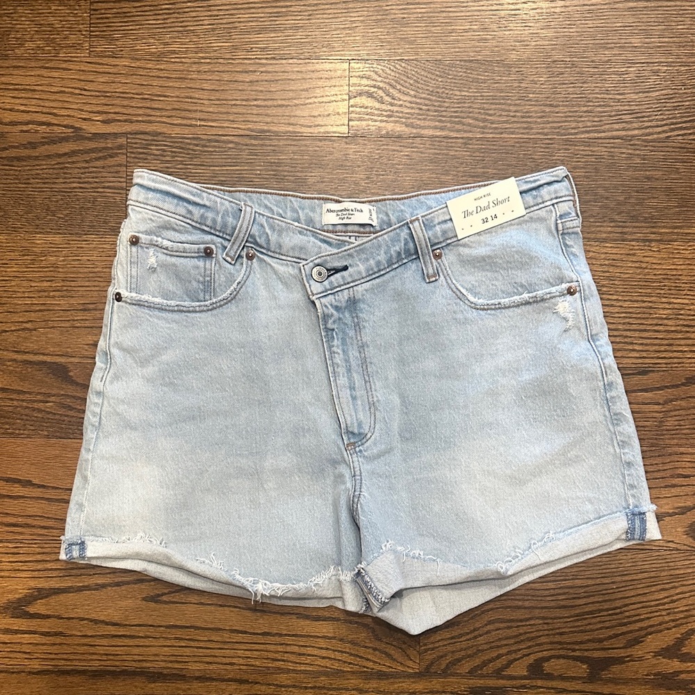 Abercrombie & Fitch Light Blue Denim High-Rise Dad Shorts